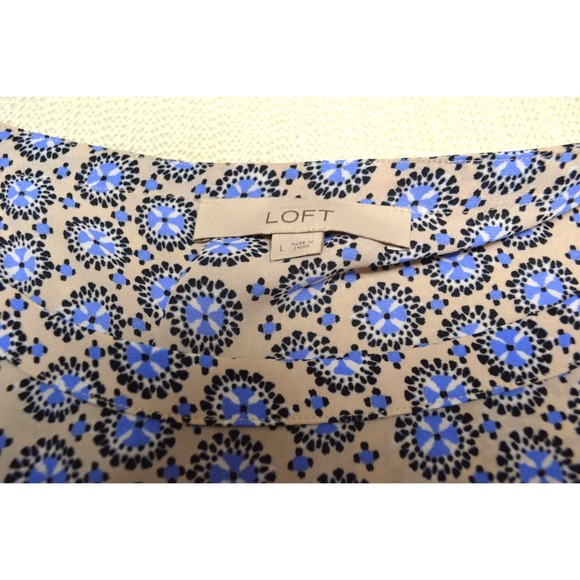 LOFT Geometric Print Long Sleeve Blouse Relaxed Fit Retro Minimal Large Artful - Picture 5 of 6